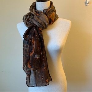 2Chic Feather Brown/Orange/Olive Rectangle Scarf